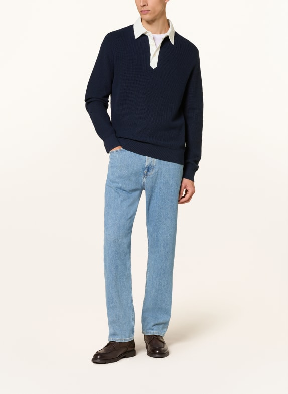GANT Gebreid rugbyshirt DONKERBLAUW / WIT