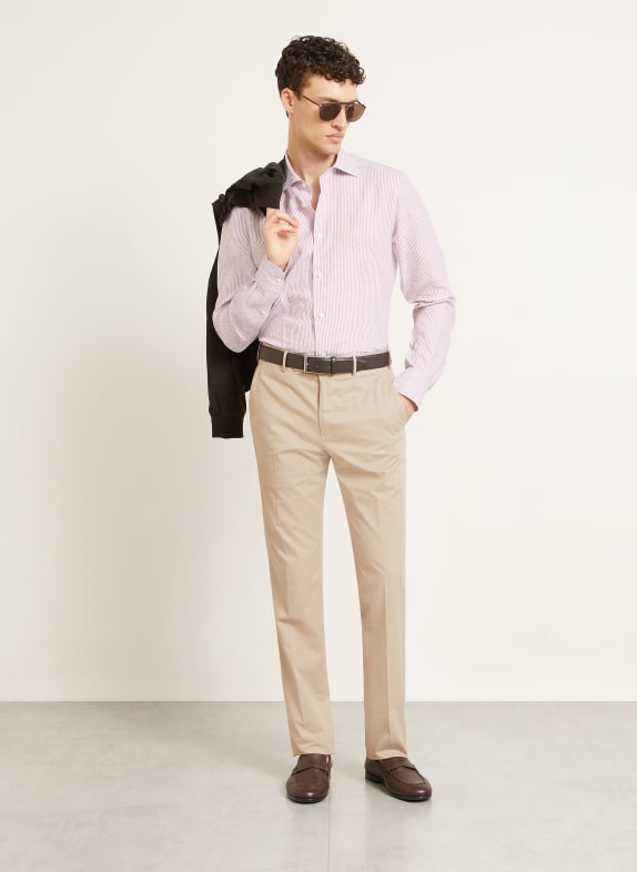 ZEGNA Lněná košile Regular Fit BÍLÁ / STARORŮŽOVÁ