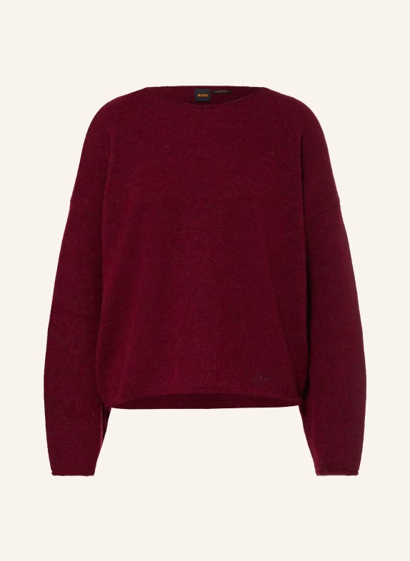 BOSS Trui FOLLETTO met alpaca DONKERROOD