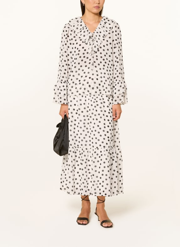 oui Blouseshirt met volants WIT / ZWART