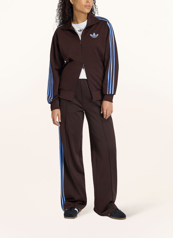 adidas Originals Bunda FIREBIRD LOOSE TMAVĚ HNĚDÁ / NEONOVĚ MODRÁ