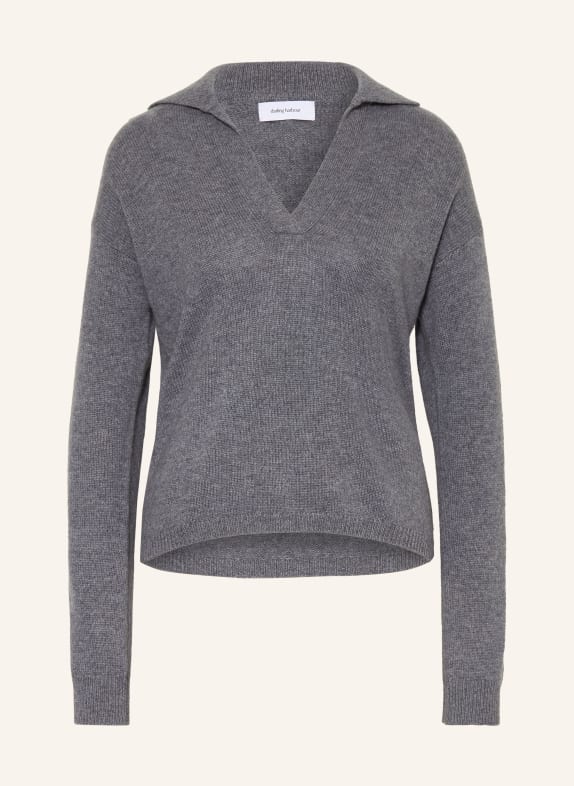 darling harbour Cashmere knit polo shirt midgrey melange