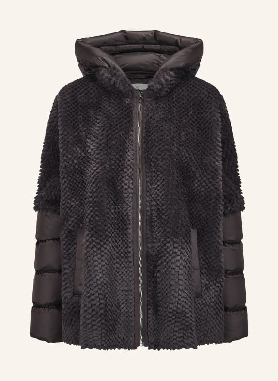 MILESTONE MSWEGA Faux Fur Jacket with Detachable Hood DARK BROWN