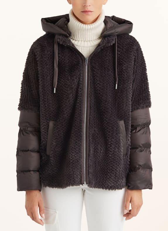 MILESTONE Kunstfell-Jacke MSWEGA mit abnehmbarer Kapuze DUNKELBRAUN