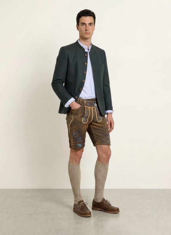 BECKERT Pantaloni tradiționali din piele HOCHKÖNIG din piele de cerb MARO / ALBASTRU