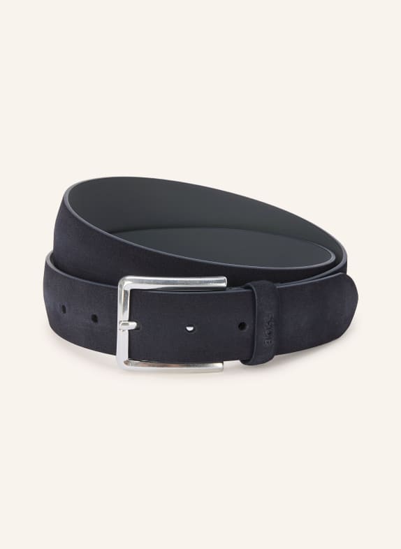 BOSS Ceinture en cuir NARIO BLEU FONCÉ / ARGENT