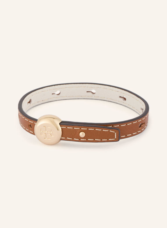 TORY BURCH Leren armband ICON BRUIN / GOUD