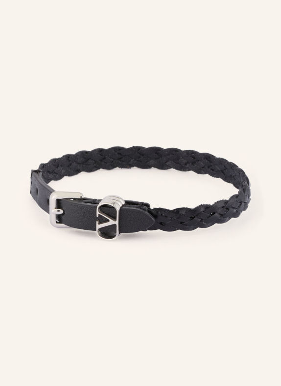 VALENTINO GARAVANI Lederarmband OVALETTE SCHWARZ / SILBER