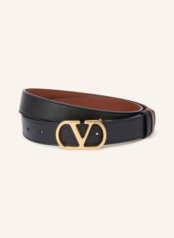 VALENTINO GARAVANI VLOGO SIGNATURE Reversible Leather Belt BLACK / GOLD / BROWN