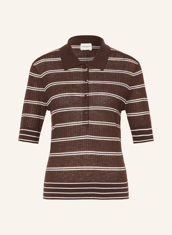 CLOSED Knit polo shirt DARK BROWN / WHITE