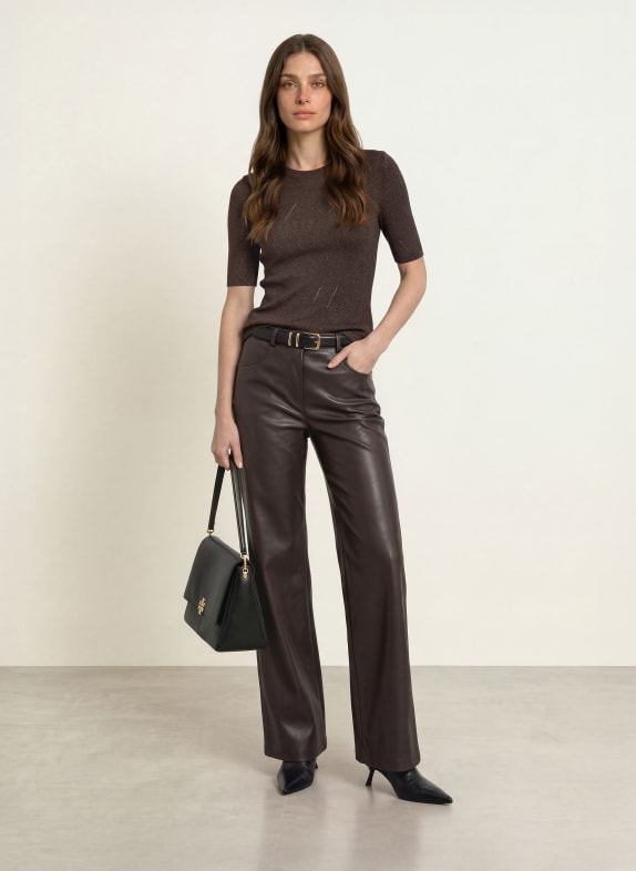 MARC CAIN Gebreid shirt met glittergaren 697 seal brown