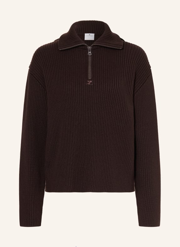 Courrèges Merino wool half-zip sweater DARK BROWN