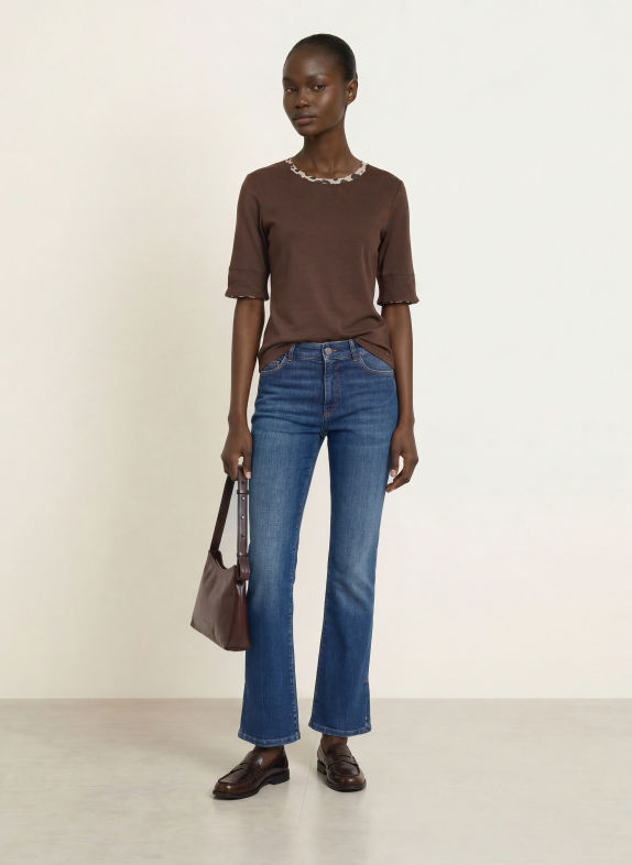 MARC CAIN T-shirt with 3/4 sleeves 697 seal brown