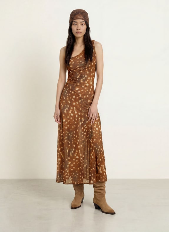 ESTHÉ One-shoulder-kjole i jersey MØRKEBRUN / BEIGE