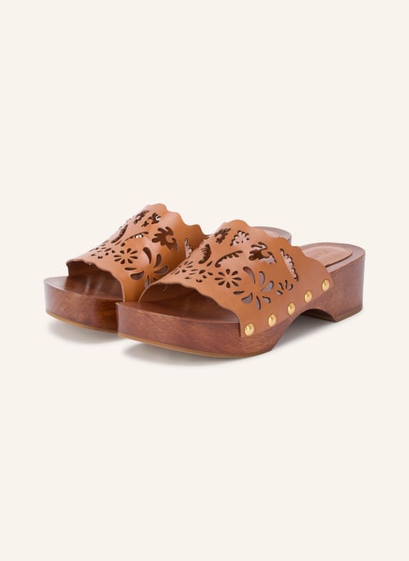 FARM RIO Clogs with studs and cutouts BROWN / GOLD