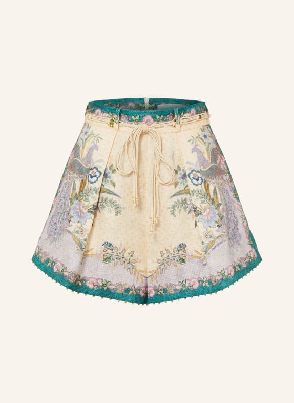 ZIMMERMANN INDRA Linen Shorts with Rhinestones CREAM / LIGHT PURPLE / TURQUOISE