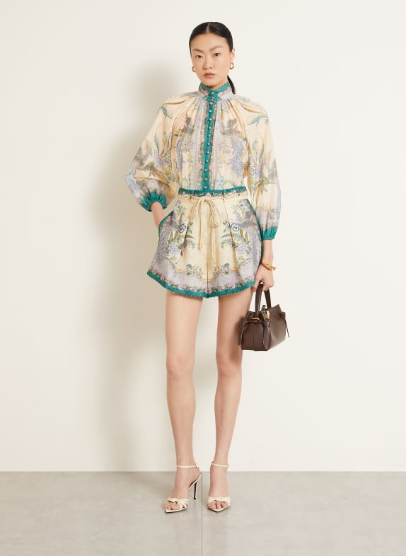 ZIMMERMANN Linnen short INDRA met sierstenen CRÈME / LICHTPAARS / TURQUOISE