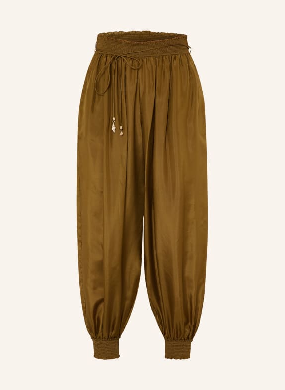 ZIMMERMANN MAHON silk satin pants with ruffles OLIVE