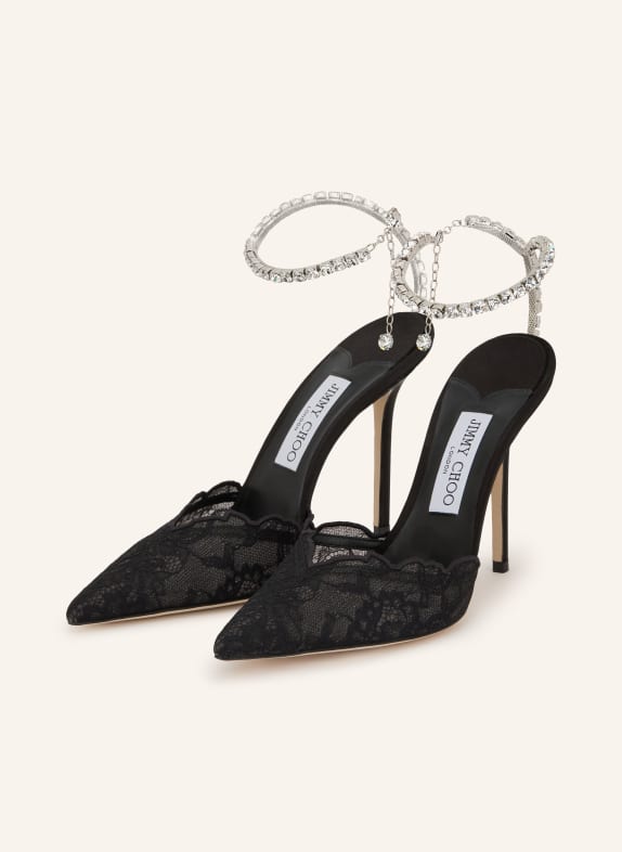 JIMMY CHOO Slingbacks SAEDA 100 avec strass NOIR / ARGENT