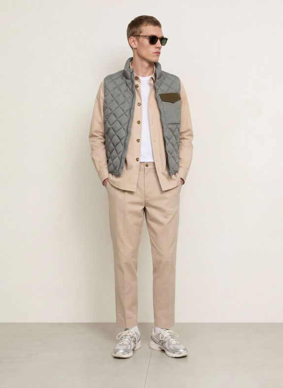 SAVE THE DUCK FABRICE Quilted vest in a Mix of Materials KHAKI