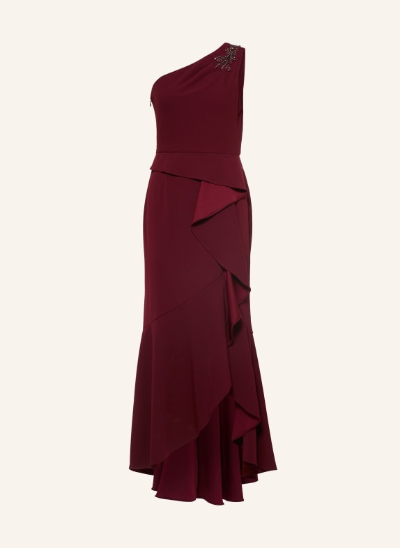 ADRIANNA PAPELL Evening dress with rhinestones and ruffles DARK RED