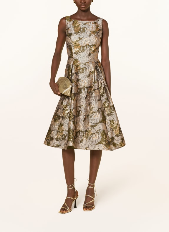 ADRIANNA PAPELL Cocktailjurk van jacquard met glinsterend garen OLIJF / GOUD / TAUPE