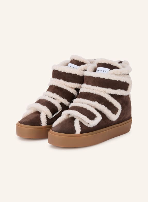 INUIKII Hightop-Sneaker SHEARLING VELCRO WEDGE DUNKELBRAUN / CREME