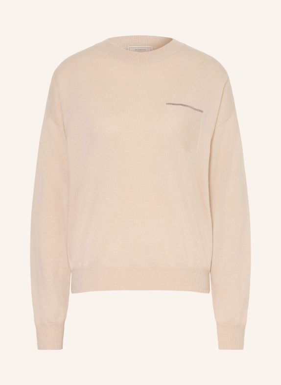 PESERICO Kasjmiertrui met sierstenen BEIGE