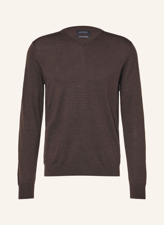 STROKESMAN'S Pull en laine mérinos MARRON FONCÉ