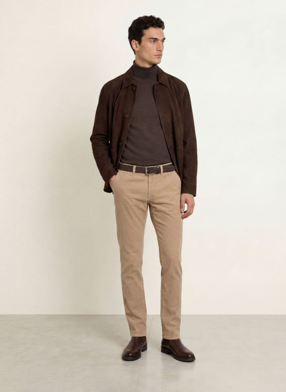 STROKESMAN'S Trui met col van merinowol MARRON FONCÉ