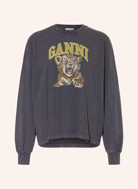 GANNI Long-sleeve shirt DARK GRAY / BROWN / YELLOW
