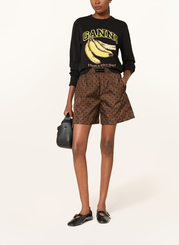 GANNI Short MARRON FONCÉ / ZWART