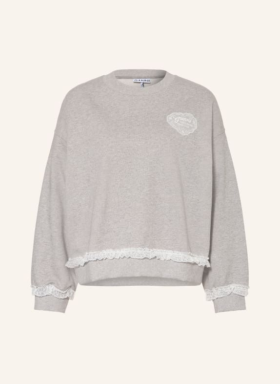 GANNI Sweatshirt with lace GRAY / WHITE