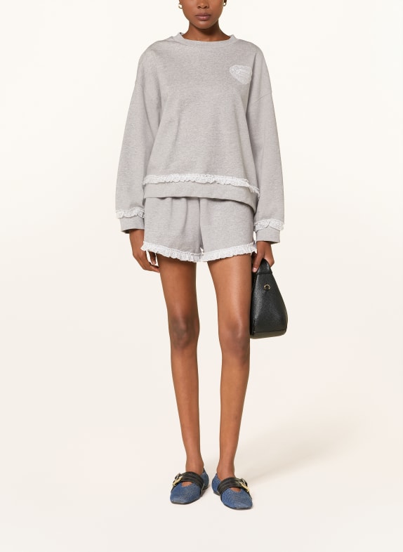 GANNI Sweatshirt met kant GRIJS / WIT