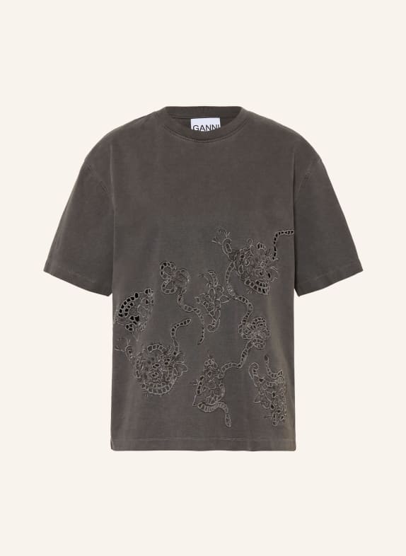 GANNI T-shirt with lace DARK GRAY