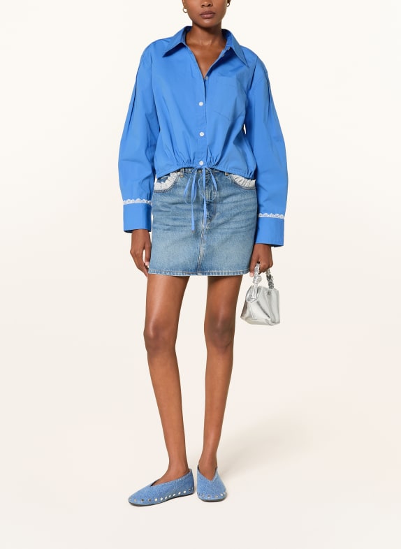 GANNI Overhemdblouse met kant BLAUW / WIT