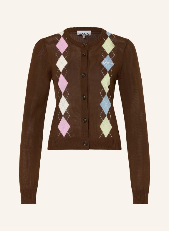 GANNI Cardigan BROWN / PINK / LIGHT GREEN