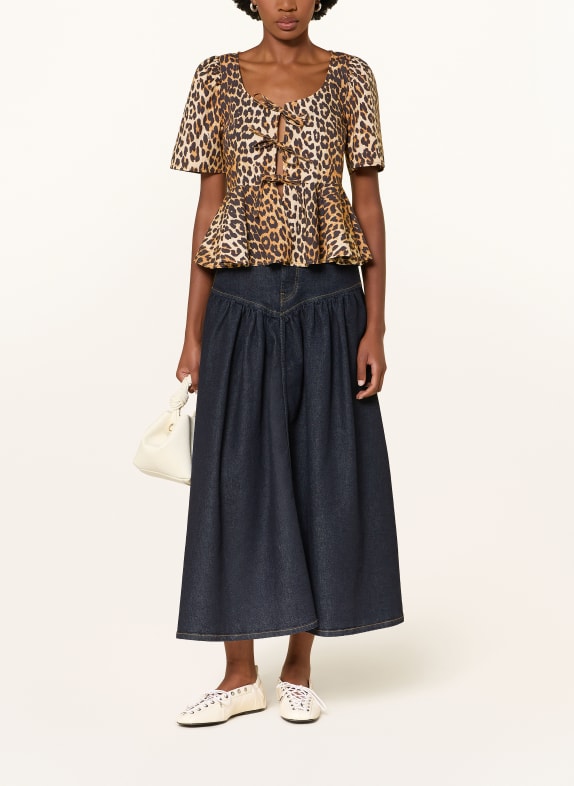 GANNI Blouseshirt BEIGE / BRUIN / ZWART