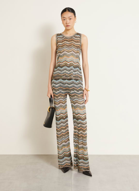 MISSONI Gebreide top met glittergaren en pailletten MARRON FONCÉ / ORANJE / TURQUOISE