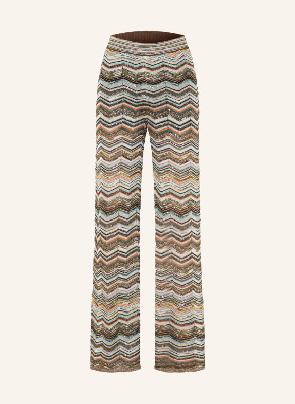 MISSONI Pantaloni din tricot cu fir strălucitor și paiete MARO ÎNCHIS / PORTOCALIU / TURCOAZ