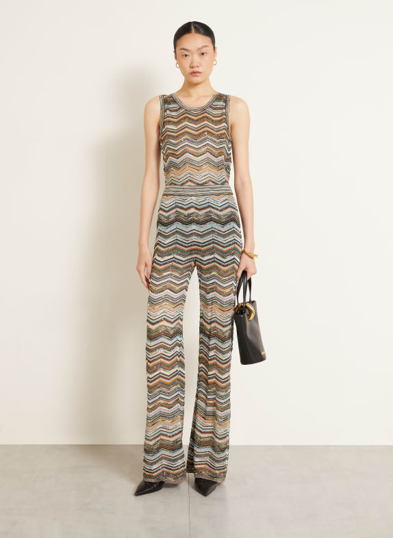 MISSONI Gebreide broek met glittergaren en pailletten MARRON FONCÉ / ORANJE / TURQUOISE
