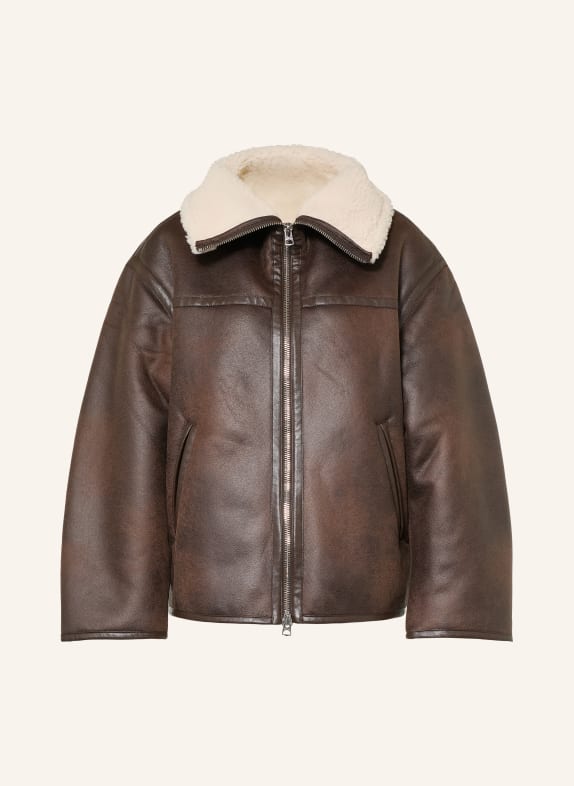 REPLAY Jas in leerlook met teddybont MARRON FONCÉ