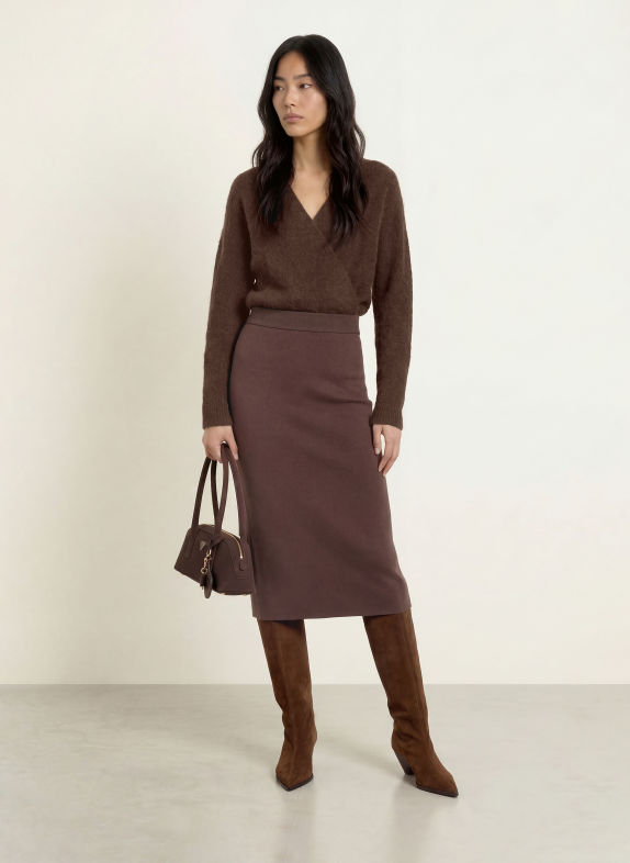 MSCH COPENHAGEN Trui MSCHBONDIE HOPE met wikkel-look MARRON FONCÉ