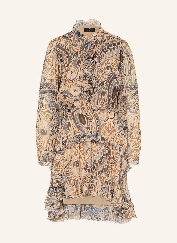ETRO Robe de cocktail à volants ORANGE CLAIR / MARRON / BLEU GRIS