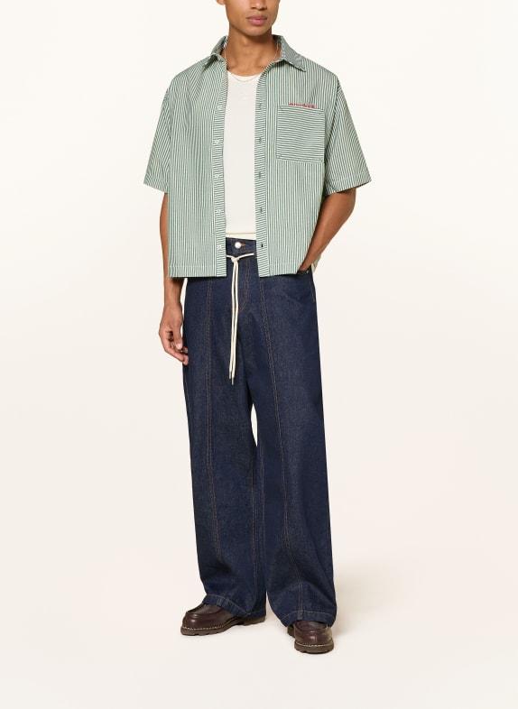 about:blank Overhemd met korte mouwen, Comfort Fit GROEN / WIT