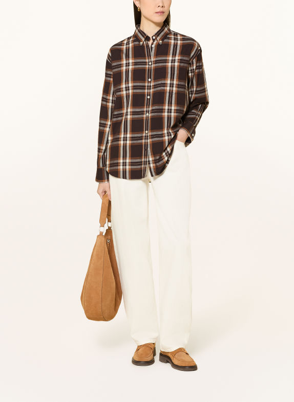 GANT Flanellbluse MØRKEBRUN / COGNAC / CREME