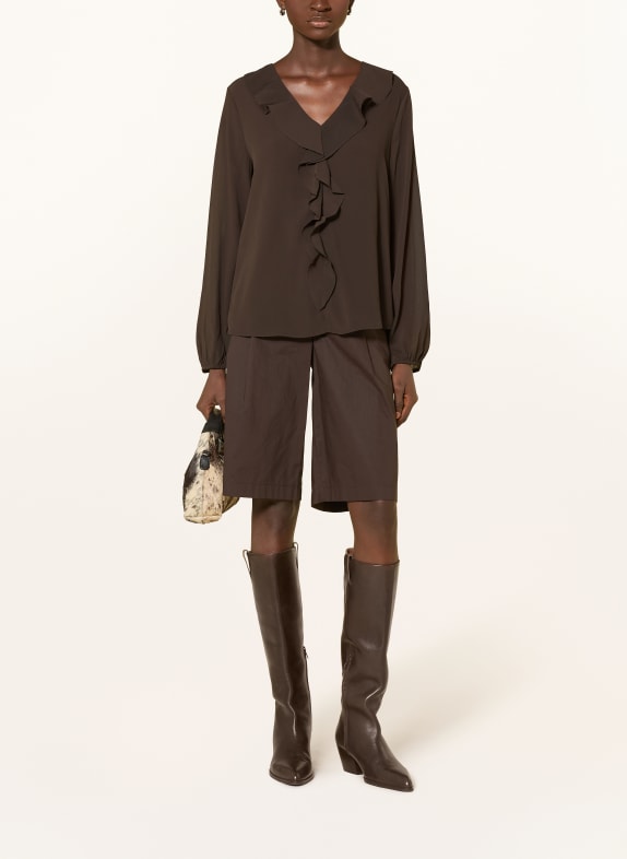 s.Oliver BLACK LABEL Blouseshirt met volants MARRON FONCÉ