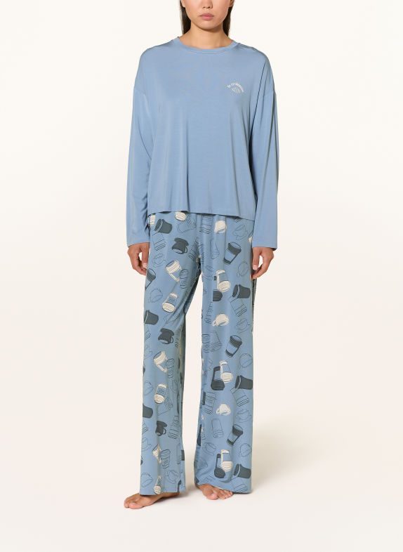 SCHIESSER Pyjama CASUAL FASHION BLAUWGRIJS / CRÈME / LICHTBLAUW