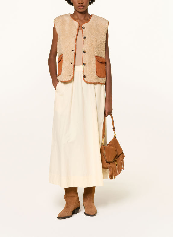 lollys laundry JACELL Faux Fur Vest BEIGE / BROWN / LIGHT BLUE