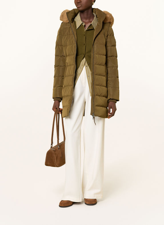 TOMMY HILFIGER Daunenmantel TYRA mit abnehmbarem Kunstfell KHAKI / CAMEL